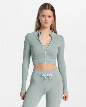 Dámské Bundy Teveo Žebrovaný Zip Blankyt | INC-6170