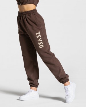 Dámské Kalhoty Jogger Teveo College Oversized Tmavě Hnědé | LDN-6633