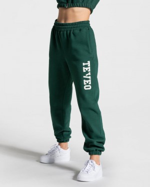 Dámské Kalhoty Jogger Teveo College Oversized Tmavě Zelene | ULP-1995
