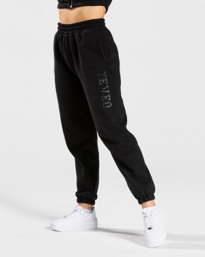 Dámské Kalhoty Jogger Teveo College Oversized Černé | COP-2739