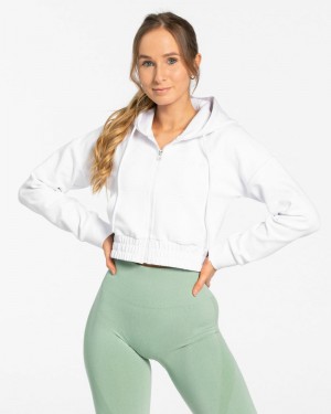 Dámské Mikina s Kapucí Teveo Classic Zip Bílé | CXH-9735
