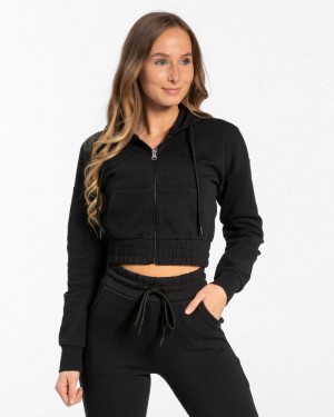 Dámské Mikina s Kapucí Teveo Classic Zip Černé | IJV-4740