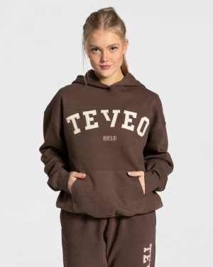 Dámské Mikina s Kapucí Teveo College Oversized Tmavě Hnědé | AHQ-6322