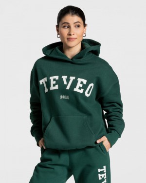 Dámské Mikina s Kapucí Teveo College Oversized Tmavě Zelene | JCF-4530