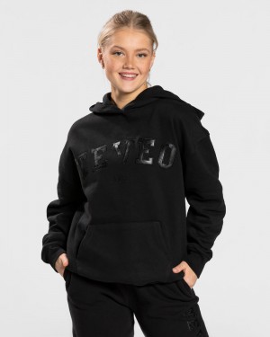 Dámské Mikina s Kapucí Teveo College Oversized Černé | VIX-9597