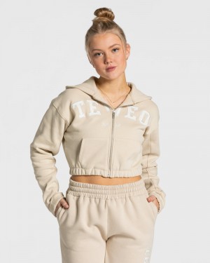 Dámské Mikina s Kapucí Teveo College Zip Béžový | DBH-9291