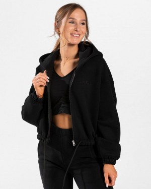 Dámské Mikina s Kapucí Teveo Iconic Oversized Zip Černé | OKB-0039