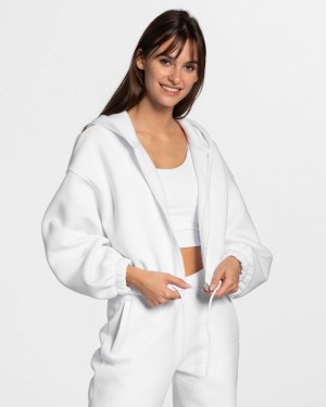 Dámské Mikina s Kapucí Teveo Iconic Oversized Zip Bílé | GUE-8719