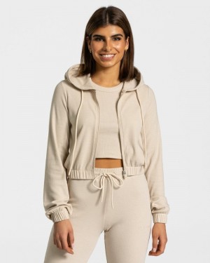 Dámské Mikina s Kapucí Teveo Lounge Zip Béžový | IQJ-3965