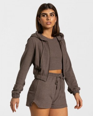 Dámské Mikina s Kapucí Teveo Lounge Zip Tmavě Hnědé | RCE-1082