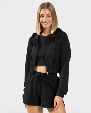 Dámské Mikina s Kapucí Teveo Lounge Zip Černé | ZPV-6220