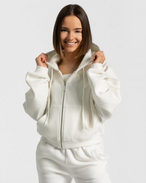 Dámské Mikina s Kapucí Teveo Sassy Zip Bílé | HRF-9831