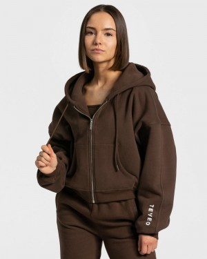 Dámské Mikina s Kapucí Teveo Sassy Zip Hnědé | PMV-8605