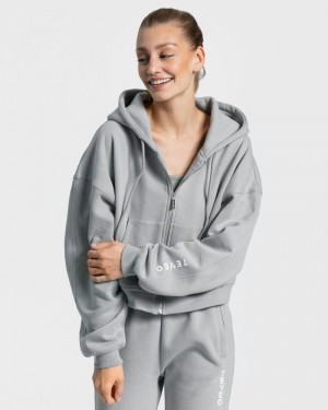 Dámské Mikina s Kapucí Teveo Sassy Zip Šedé Blankyt | VPH-2484