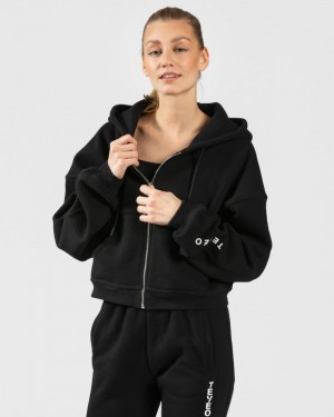 Dámské Mikina s Kapucí Teveo Sassy Zip Černé | SOT-9266