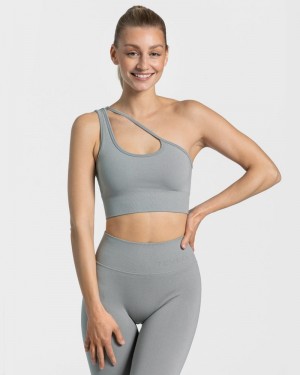 Dámské Sportovní Podprsenka Teveo Sassy One Shoulder Šedé Blankyt | TYH-4938