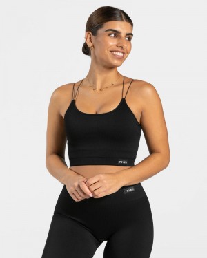 Dámské Topy Teveo Elegantní Páskové Černé | XYU-3351