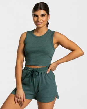 Dámské Topy Teveo Lounge Crop Tmavě Zelene | HWO-8589