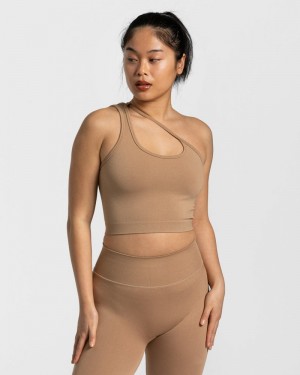 Dámské Topy Teveo Sassy One Shoulder Béžový | TWE-7679