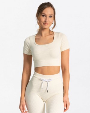 Dámské Topy Teveo Žebrovaný Crop Bílé | IJA-2485