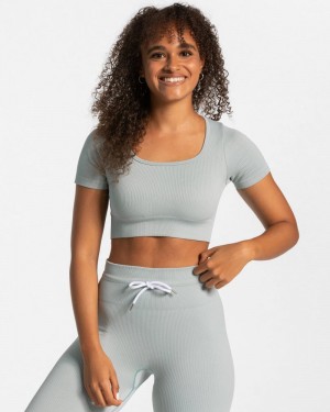 Dámské Topy Teveo Žebrovaný Crop Blankyt | GNE-0441