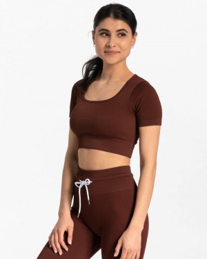 Dámské Topy Teveo Žebrovaný Crop Mahogany | DAK-8449