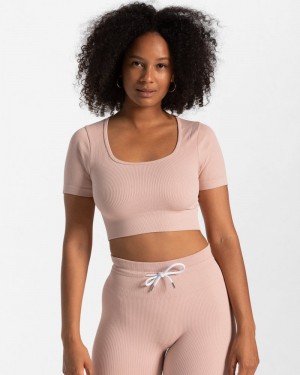 Dámské Topy Teveo Žebrovaný Crop Růžové | FKO-4676