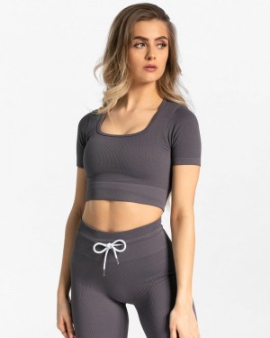 Dámské Topy Teveo Žebrovaný Crop Šedé | DZA-0587