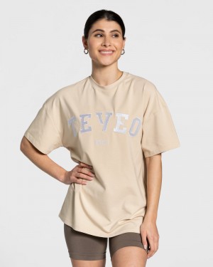 Dámské Tričko Teveo College Oversized Béžový | GHH-7573