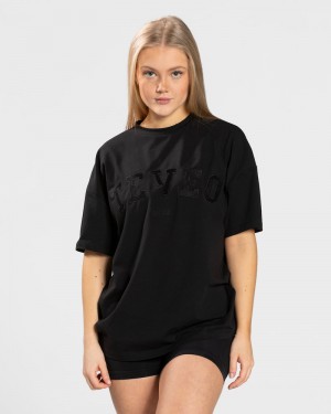 Dámské Tričko Teveo College Oversized Černé | ORO-7099