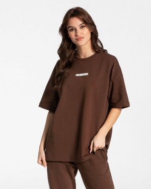 Dámské Tričko Teveo Iconic Oversized Hnědé | NQR-7973