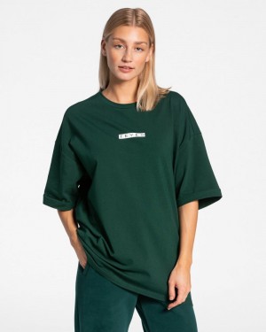 Dámské Tričko Teveo Iconic Oversized Tmavě Zelene | XKU-5048