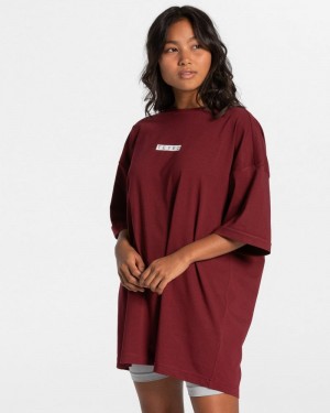 Dámské Tričko Teveo Iconic Oversized Vínové Červené | PZD-9893